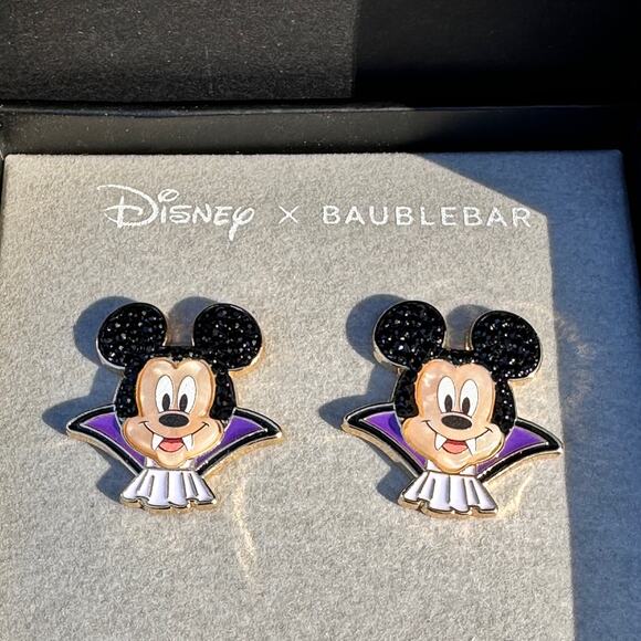 NEW Disney X Baublebar Mickey Mouse Halloween Vampire Dracula Stud Earrings  - Picture 1 of 7